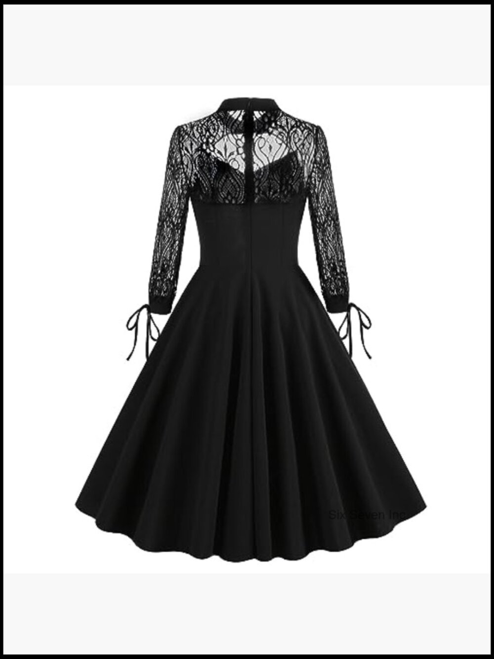 Women Mesh Floral Embroidery Vintage Cocktail Swing Dress Illusion 50s Goth - Picture 3 of 7